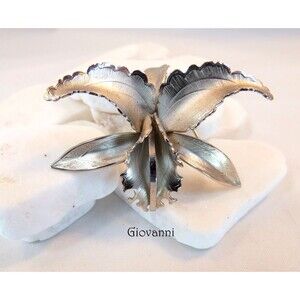 Giovanni  Orchid Brooch Victorian Style Vintage 1930s-1940s Silver Cattleya